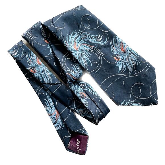 Vintage Oleg Cassini retro ultrawide tropical bird of paradise tie 4.5" w - Picture 4 of 5